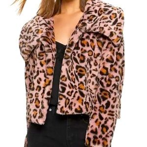 Candie's Animal Print Short Faux Fur Jacket With Collar